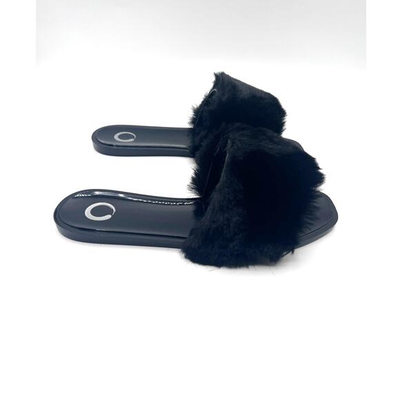JOURNEE COLLECTION 'DUSK' FAUX FUR BAND SLIDE SANDALS BLACK WOMENS 7M NEW - Picture 3 of 12